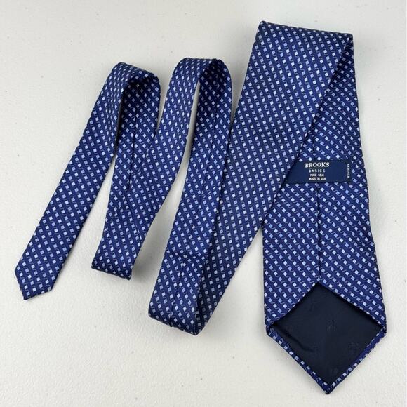 Brooks Basics Made In USA %100 Silk Mens Neckwear Blue Patterned Tie - Picture 4 of 6